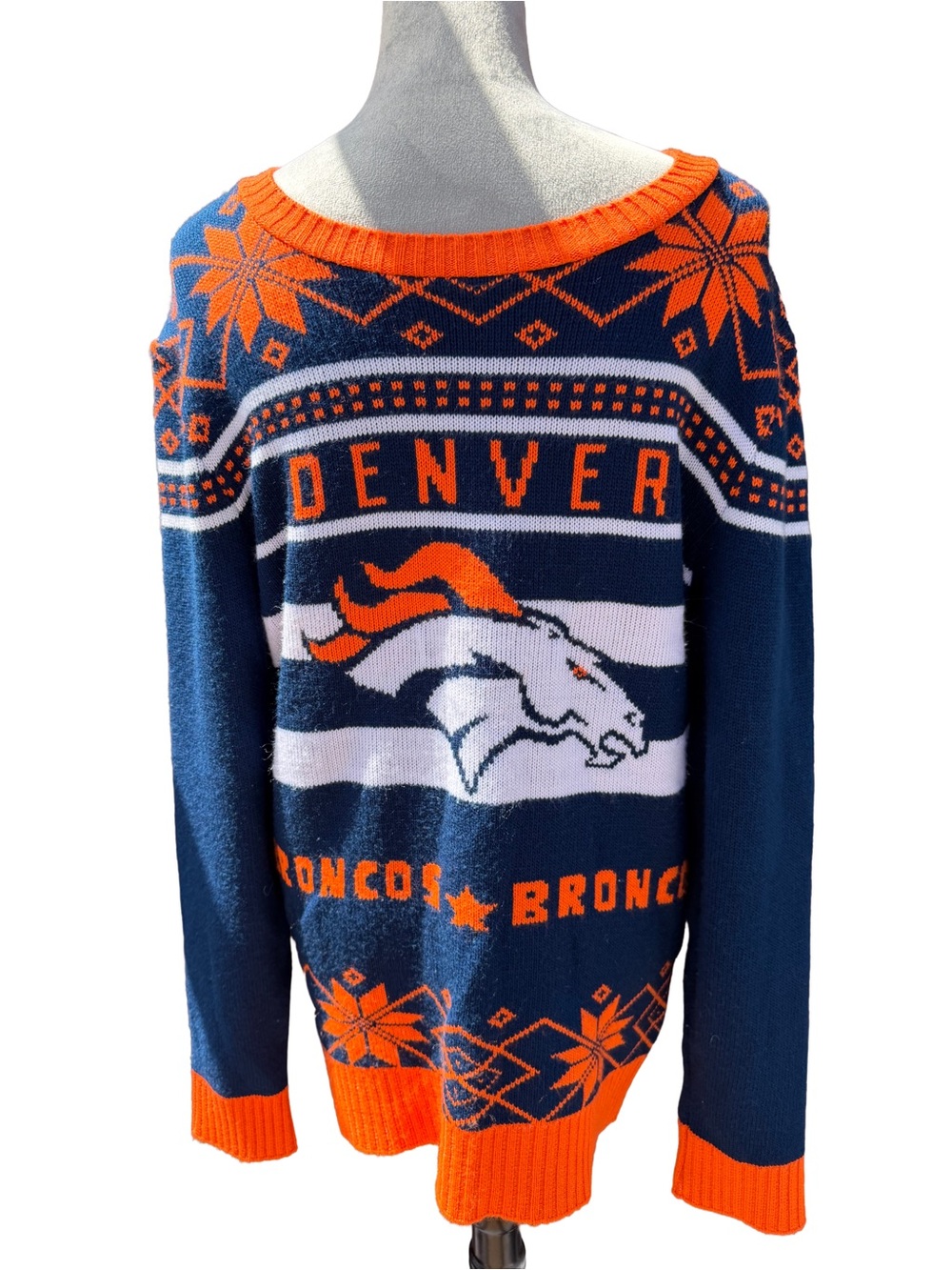 Junk Food NFL Denver Broncos Ugly Christmas Sweater Knit Navy Orange Women XL
